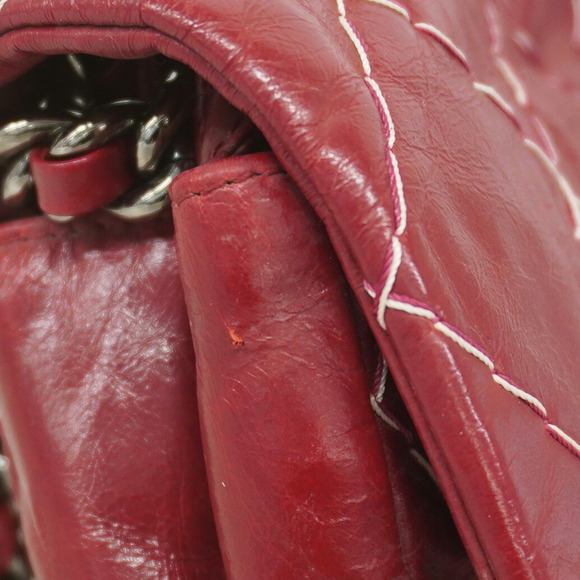 Chanel Shoulder Bag Wild Stitch W Chain Calfskin Red Women's P629441 - Picture 11 of 12